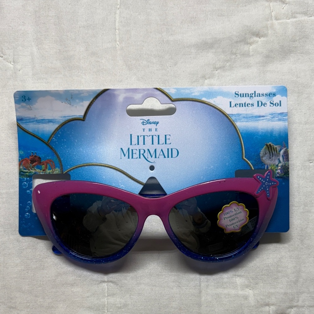 Disney The Little Mermaid Sunglasses Purple Blue Ombre Glitter UV Protection‎